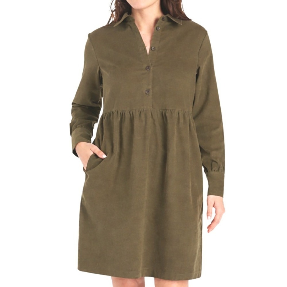 Nine West Jeans NWT Womens Corduroy Shirt Dress XL Olive Green Grape Leaf Pocket